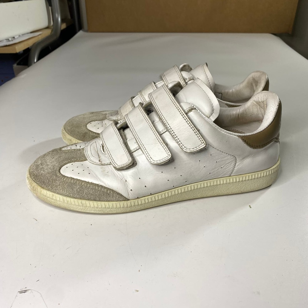 Isabel Marant White Leather & Beige Suede Velcro Sneakers - Picture 4 of 9